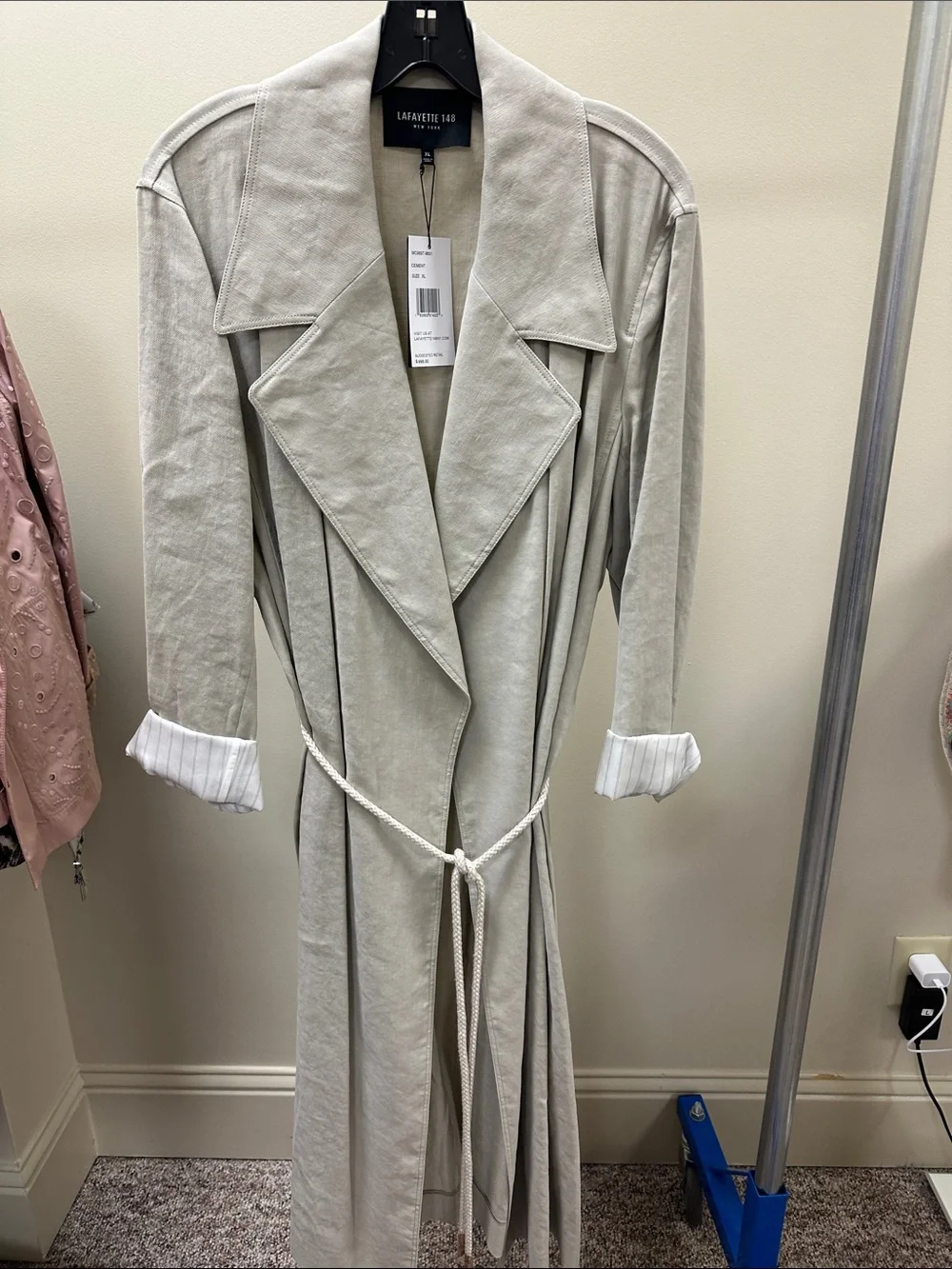 Lafayette 148 New York Stone-Light Taupe Longline Trench Coat